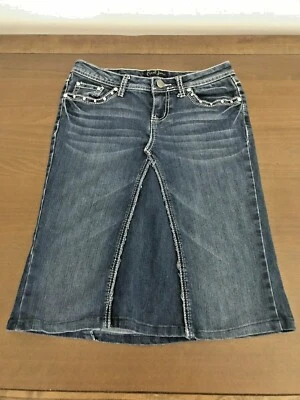 Earl Jean Skirt Blue Denim Sz 3 Rhinestone Pockets Jean Skirt 32'' Waist - Image 1 of 4