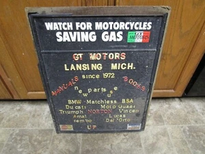 Vintage GT Motors motorcycle dealer sign BMW BSA Norton others 24"x18" - Picture 1 of 4