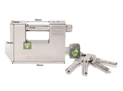 Lucchetto corazzato 94 mm 5 chiavi acciaio monoblocco antiscasso catenaccio 9,4 - Immagine 1 di 4