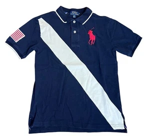 Ralph Lauren Big Pony Collared Polo Kid's Children's Medium 10-12 American Flag - Picture 1 of 8