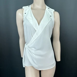 Star by Julien Macdonald Ivory Wrap Top Size 12 Womens V-Neck Sleeveless Buckle - Picture 1 of 12