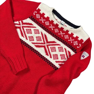 VTG 90s Y2K Dale Norway Fair Isle Wool Crew Neck Classic Knitted Sweater Red M - Picture 1 of 11
