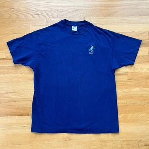 Vintage 90s Single Stitch T-Shirt XL Tree Frog Embroidered Blue Hanes Beefy Tee - Picture 1 of 6