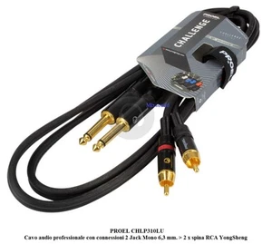 PROEL CHLP310LU15 1,5mt Cavo audio profess. 2 Jack Mono 6,3 mm > 2 x spina RCA - Foto 1 di 2