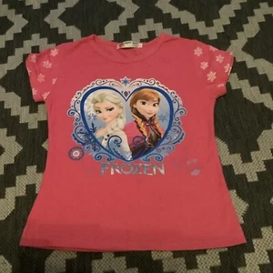 Girls Frozen Tshirt Age 7-8 Years Pink Elsa Anna - Picture 1 of 5