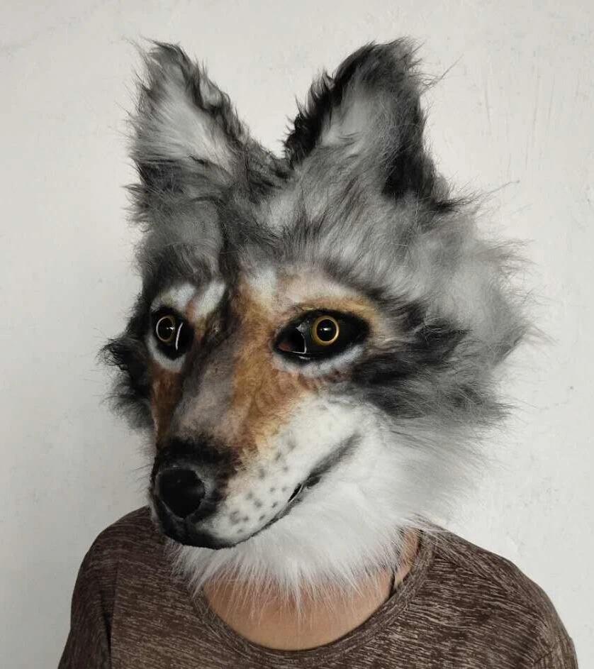 Máscara de látex con cabeza de animal Wolfhound accesorios de película disfraz con disfraces Foto 1 de 4