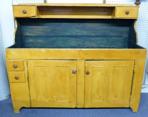 Primitive Handmade Dry Sink & Cabinet. Pine Wood. 51.5"H x 60"W x 21.5"D.  1880 Cover