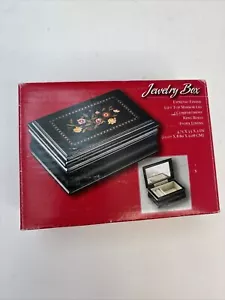 Jewelry Box Cherry Finish Etched Glass Lid 3 Compartments 4 Ring Roll K-Mart - Picture 1 of 6