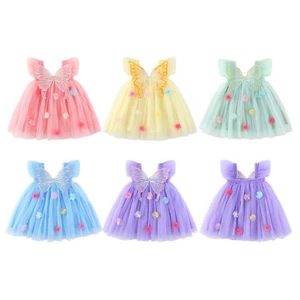 Baby Girls Princess Dress Baptism Party Square Collar Tutu Embroidered Tulle - Picture 1 of 66