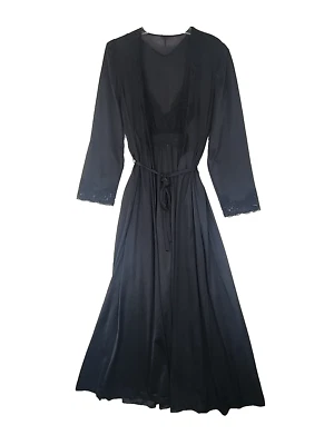 Camisón completo negro Olga de colección 92680 y bata Peignoir 94280 encaje elástico M #1657 Foto 1 de 4