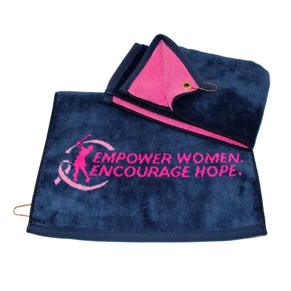 JP Lann Encourage Hope Breast Cancer Support Jacquard Golf Towel 16" x 24