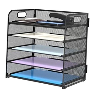 5 Trays Paper Organizer with Handle - Mesh Desk 1 Black Mesh Organizer - Picture 1 of 7