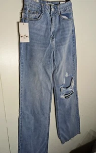 Jeans blu denim See Paris nuovi con etichette con foro al ginocchio taglia 4 US donna - Foto 1 di 6