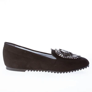 AZUREE CANNES chaussures femme Black suede loafer with Swarovsky embellishment - Bild 1 von 7