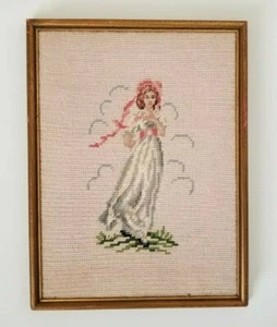 Sarah Barrett Moulton Pinkie fertig Nadelspitze Petit Point gerahmt 11x15 - Bild 1 von 4