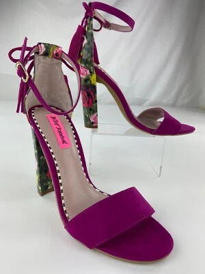 Sandalia Betsey Johnson Rallo Floral Rosas Corsé Fuscia Cuero Púrpura Gamuza Talla 8 Foto 1 de 4