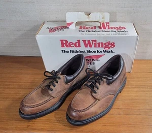 Vntg Red Wing Steel 'Moc' Toe Work Shoes Brown Leather Size 7 2E Made in USA - Picture 1 of 9
