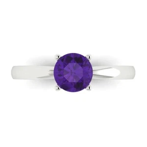 1Ct Round Cut Natural Amethyst 4-Prong Solitaire Engagement Ring, 14K White Gold - Picture 1 of 11