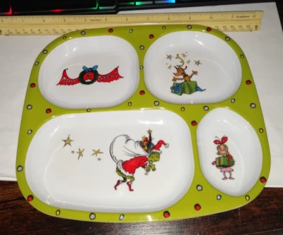 Rare Pottery Barn Child Feeding Compartment Tray Grinch Stole Christmas Read - Image 1 of 2