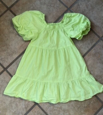 Girls ZARA Lime Green Short Puffer Sleeve Tiered Short Length Dress size 7 - Image 1 of 4