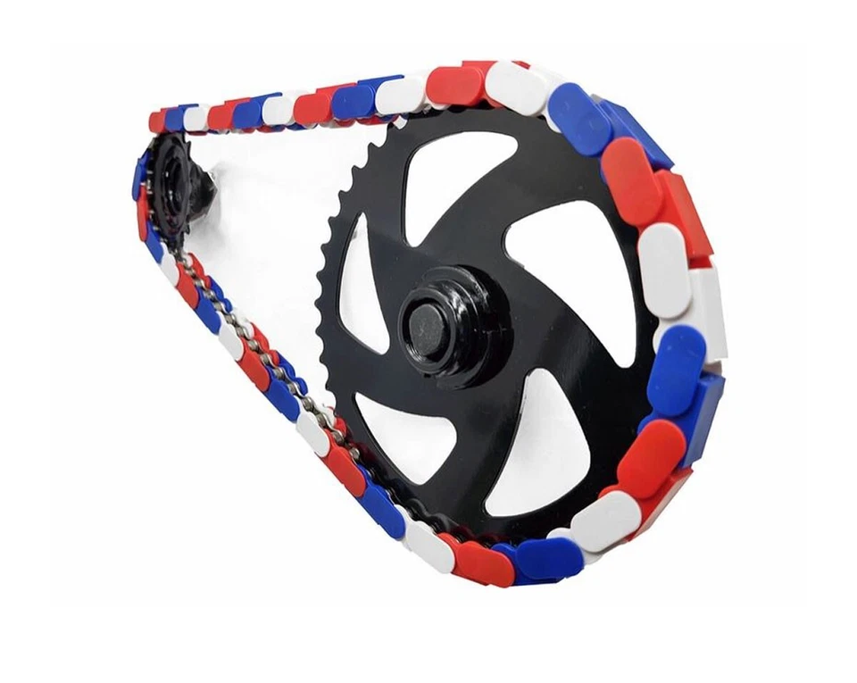INSANE CHAINS BICYCLE CHAIN COVER - SNAP ON - BMX - WHEELIE BIKE-RED/WHITE/BLUE - Image 1 of 1