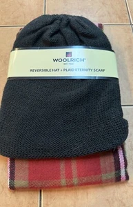 NEW Woolrich Reversible Hat and Plaid Eternity Scarf Set Black Red Plaid 1 Size - Picture 1 of 4
