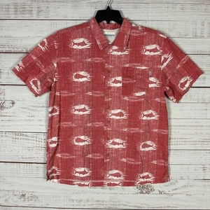 Columbia PFG Shirt Mens Vented Button Up Medium Red Fish Graphic Cotton Short Sl - Picture 1 of 10