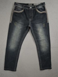 Buckle Black Jeans Mens 32x26 Blue Relaxed Straight Embroidered Stretch Casual - Picture 1 of 11