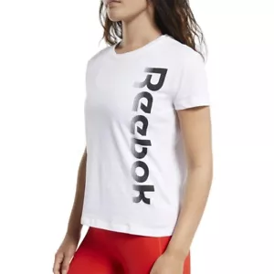 Reebok Logo T-Shirt Top - White - Ladies Womens Gym Causal Fitness Workout - Picture 1 of 3