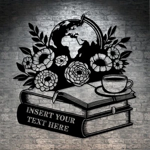 Personalized Floral Bookworm Name Metal Sign Custom Home Library Wall Decor Gift - Picture 1 of 8