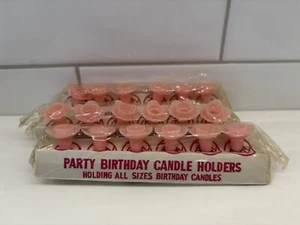 Candelabros de cumpleaños vintage paquetes de 3 (18) flores de plástico rosa nuevo stock antiguo - Imagen 1 de 6