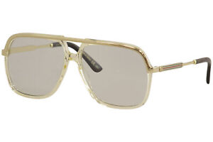 Gucci GG0200S 005 Sunglasses Men's Yellow Gold Transparent/Light Blue Lens 57mm
