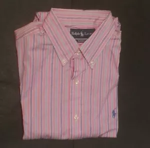 Ralph Lauren Men Dress Shirt 16-34/35 Pink Stripes Button Down Classic Fit - Picture 1 of 6