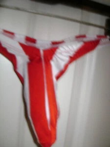 NOS VERY RARE "SEXXYBOY'S" DEEP POUCH, RED & WHITE TORPEDO THONG, IN SIZE LG. - Picture 1 of 4