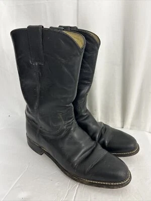 Justin Black Leather Roper Cowboy Boots Women's Size 7 B Style L3703 Made In USA - Image 1 of 4