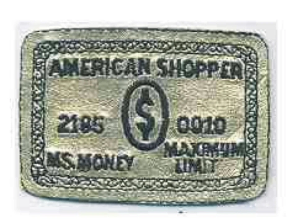 Parche bordado parodia tarjeta de crédito American Shopper dorado brillante Foto 1 de 1