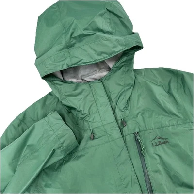 LL Bean Trail Model Tek Rain Jacket Women’s Large Petite Green Hood Zip Pockets - Image 1 of 4