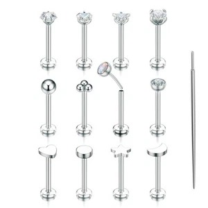 TOPBRIGHT 12Pcs 16G Flat Back Earrings 316L Surgical Steel Threadless Tragus ... - Picture 1 of 6