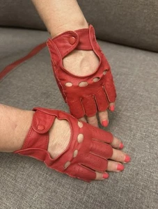 Genuine Leather Mittens Gloves Biker Motorcycle Retro Old School Vintage Y2K - Picture 1 of 5