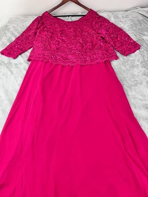 ROAMAN'S розовый блестящий 22W плюс размер блестящий кружева поповер трапециевидный платье 3/4 рукав - Изображение 1 из 4