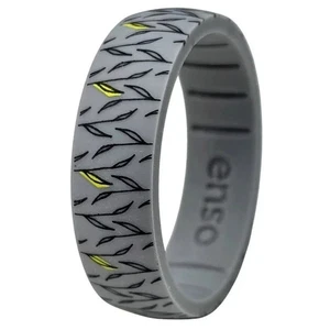 Enso Ringe Silikonring mit Blumenmuster - Goldener Lorbeer - grau - Bild 1 von 6