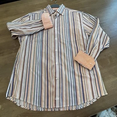 Camisa Johnston & Murphy a Rayas Para Hombre’s M Abotonada Puño Abatible Guinga Naranja NUEVA Foto 1 de 4