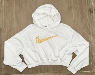 Sudadera corta Nike blanca manga larga amarilla flor floral logotipo Swoosh talla pequeña Foto 1 de 4