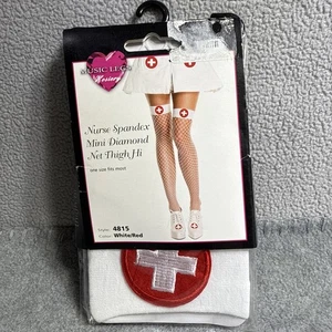 Music Legs Nurse Spandex Mini Diamond Net Thigh Hi Style 4815 White/red - Picture 1 of 3