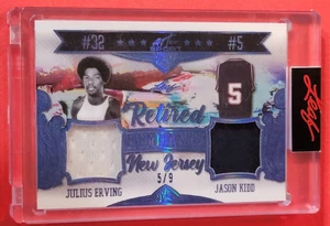 TARJETA PARCHE CAMISETA USADA DEL JUEGO DR J Julius Erving #5/9 jason kidd hoja arte del deporte - Imagen 1 de 3
