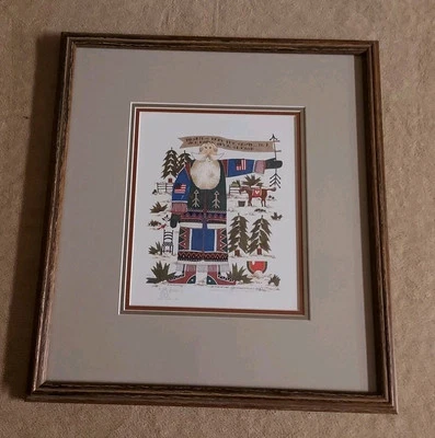 Catherine Grunewald VTG  Folk Art ~ DASHING THRU THE SNOW ~ Framed  HAND SIGNED - Image 1 of 4