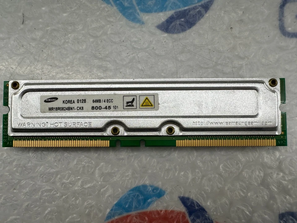 64MB Samsung ECC RDRAM 64MB / 4 PC800-45 800MHz MR18R0824BN1-CK8 Rambus RIMM - Image 1 of 2