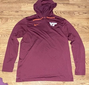 Nike Dri Fit Virginia Tech Hokies Mens Maroon Hooded Long Sleeve Shirt Size L - Picture 1 of 5