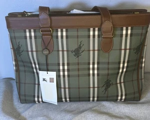 Burberry Verde Green Haymarket Tote Purse Shoulder Bag Travel New With Tags - Picture 1 of 7