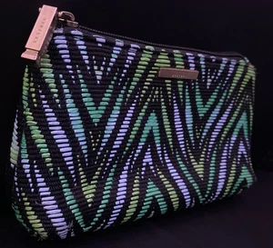 Lebendige tropische Turmfalke Kosmetiktasche grün/blau geometrisches Design EUC gewebt - Bild 1 von 13